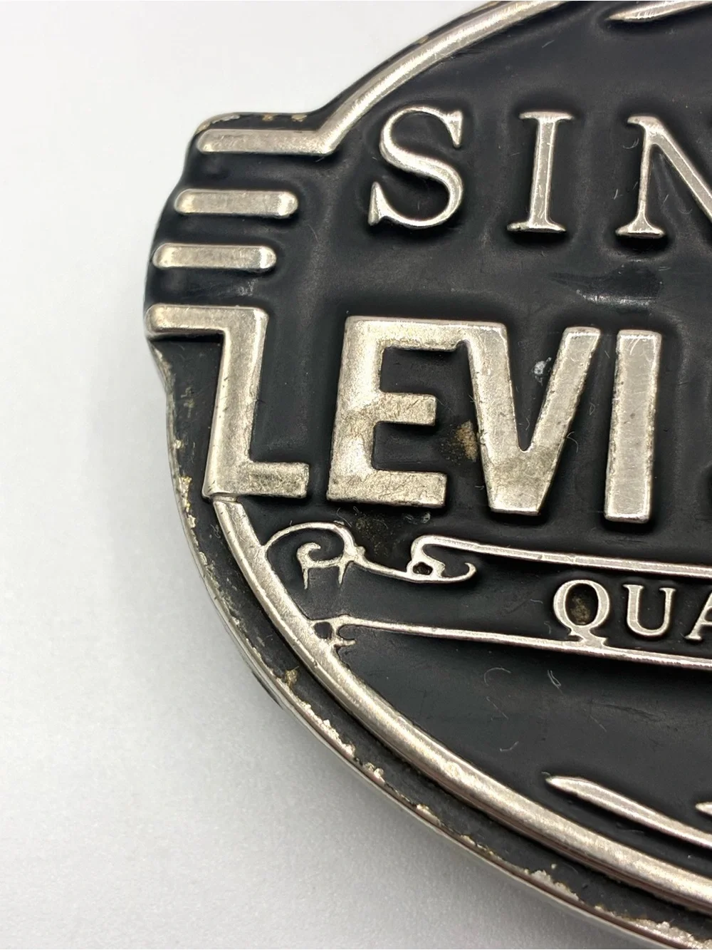 Levi Strauss Since 1853 Quality Clothing Metal Belt Buckle Black Silver Tone